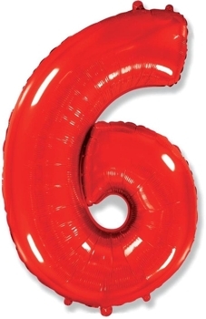 Шар Цифра "6" красный, 102 см.